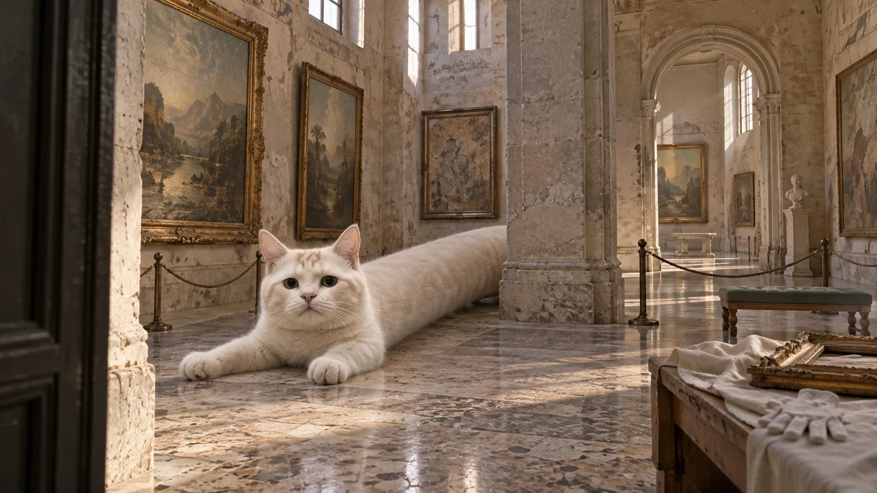 A stone museum hall with conservation benches and older framed collections.