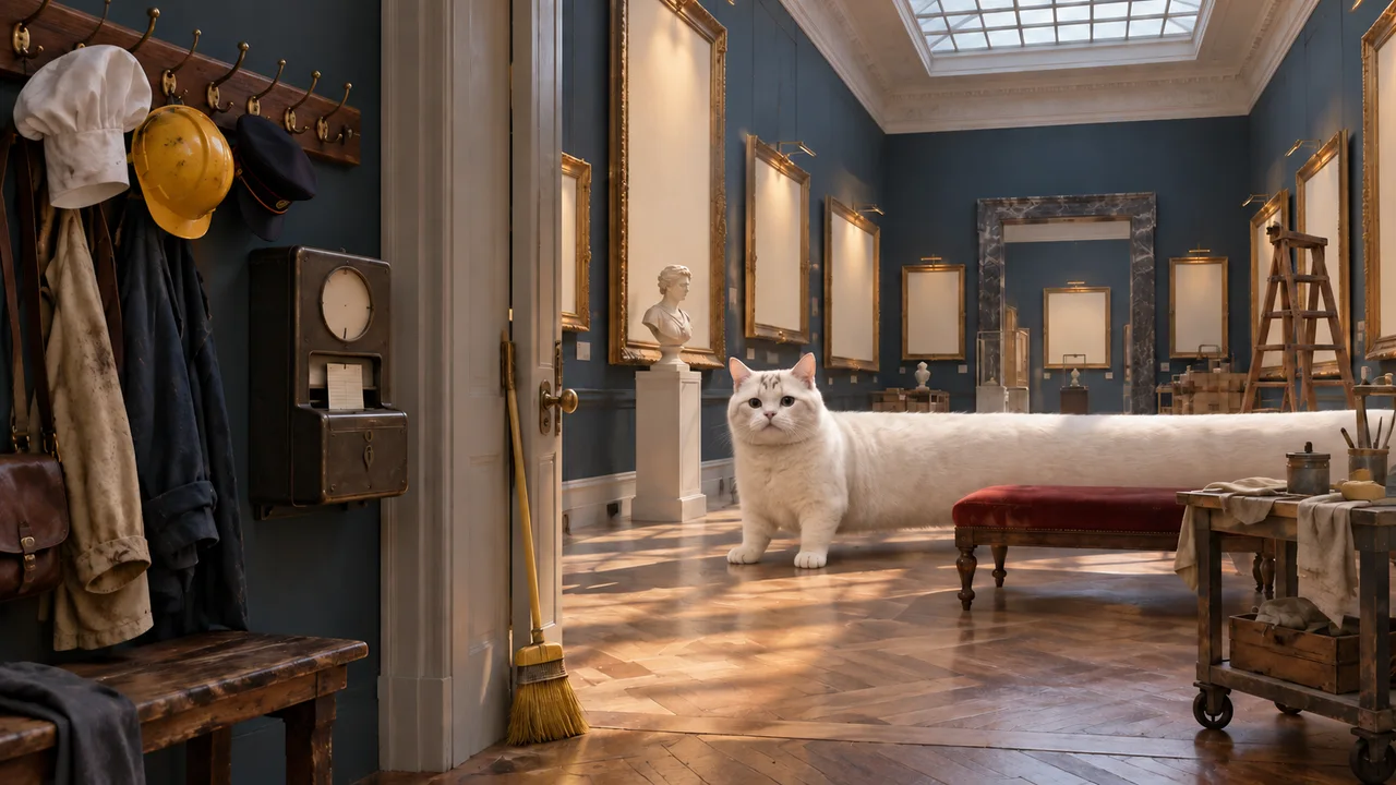 A temporary exhibition gallery prepared for Cat at Work.