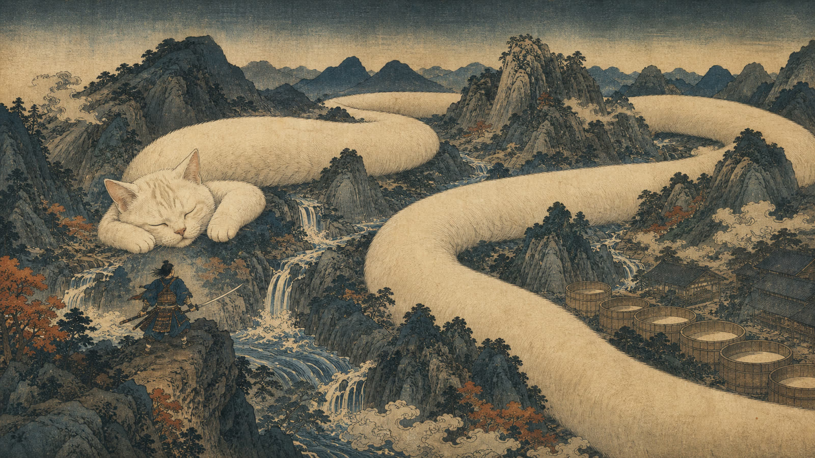 Ukiyo-e mountain pass cat