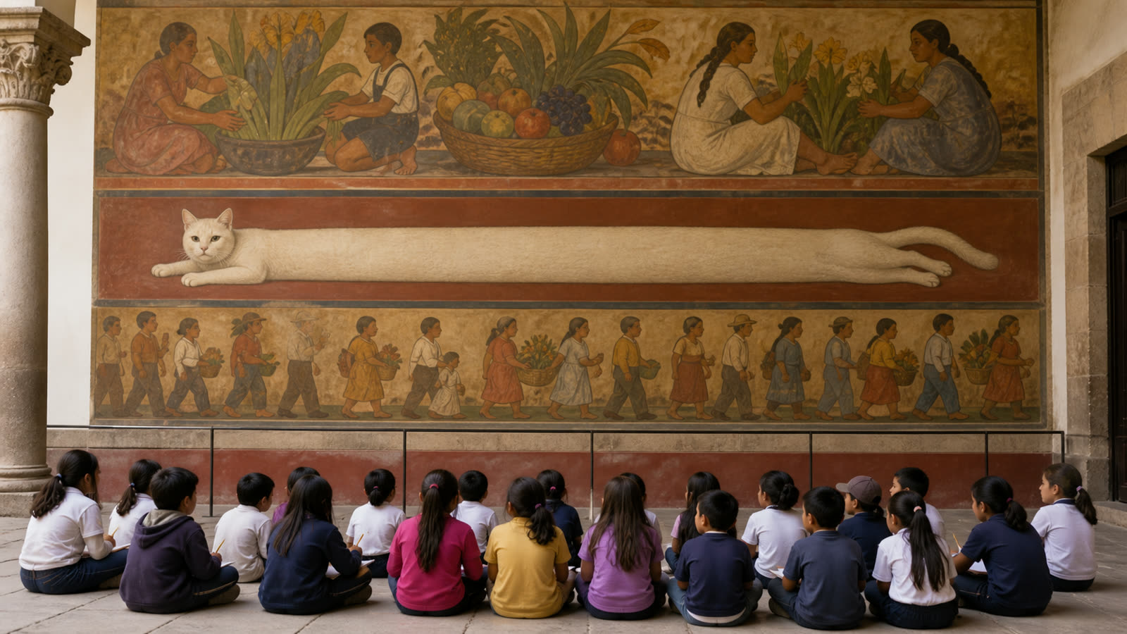 Rivera fresco with cat register
