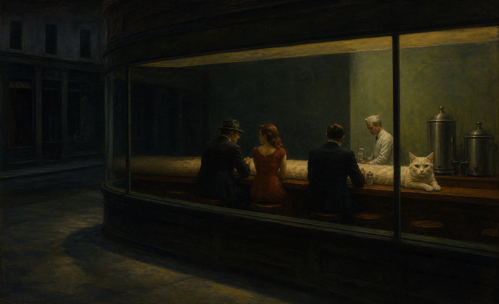Nighthawks With Counter Cat
