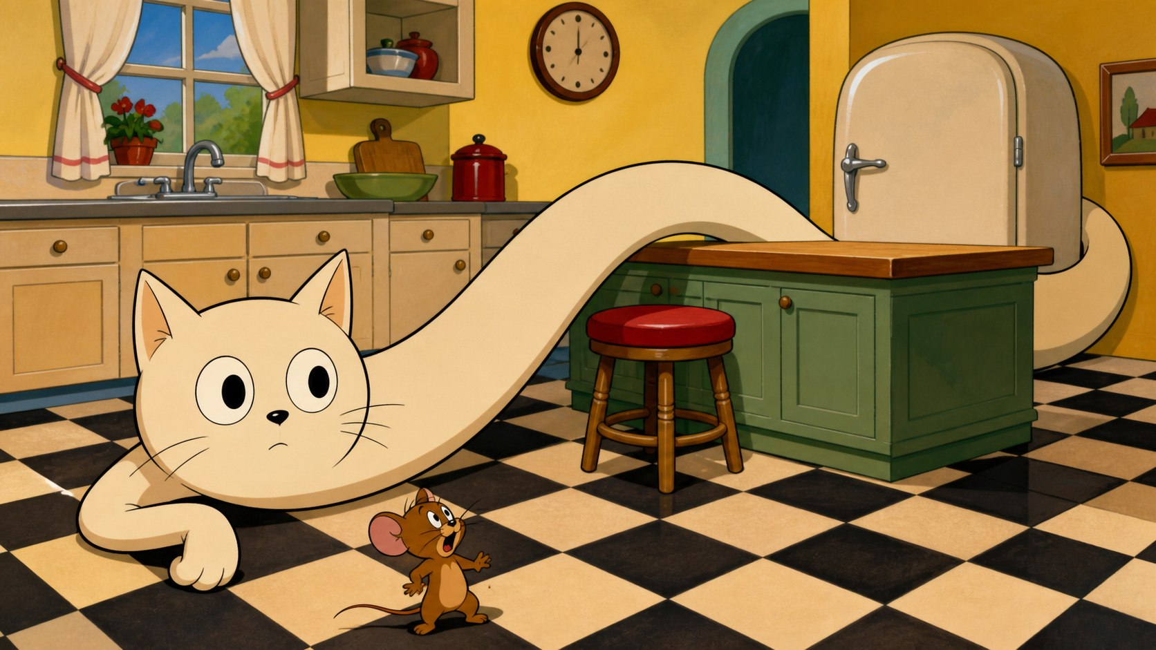Golden age cartoon kitchen chase