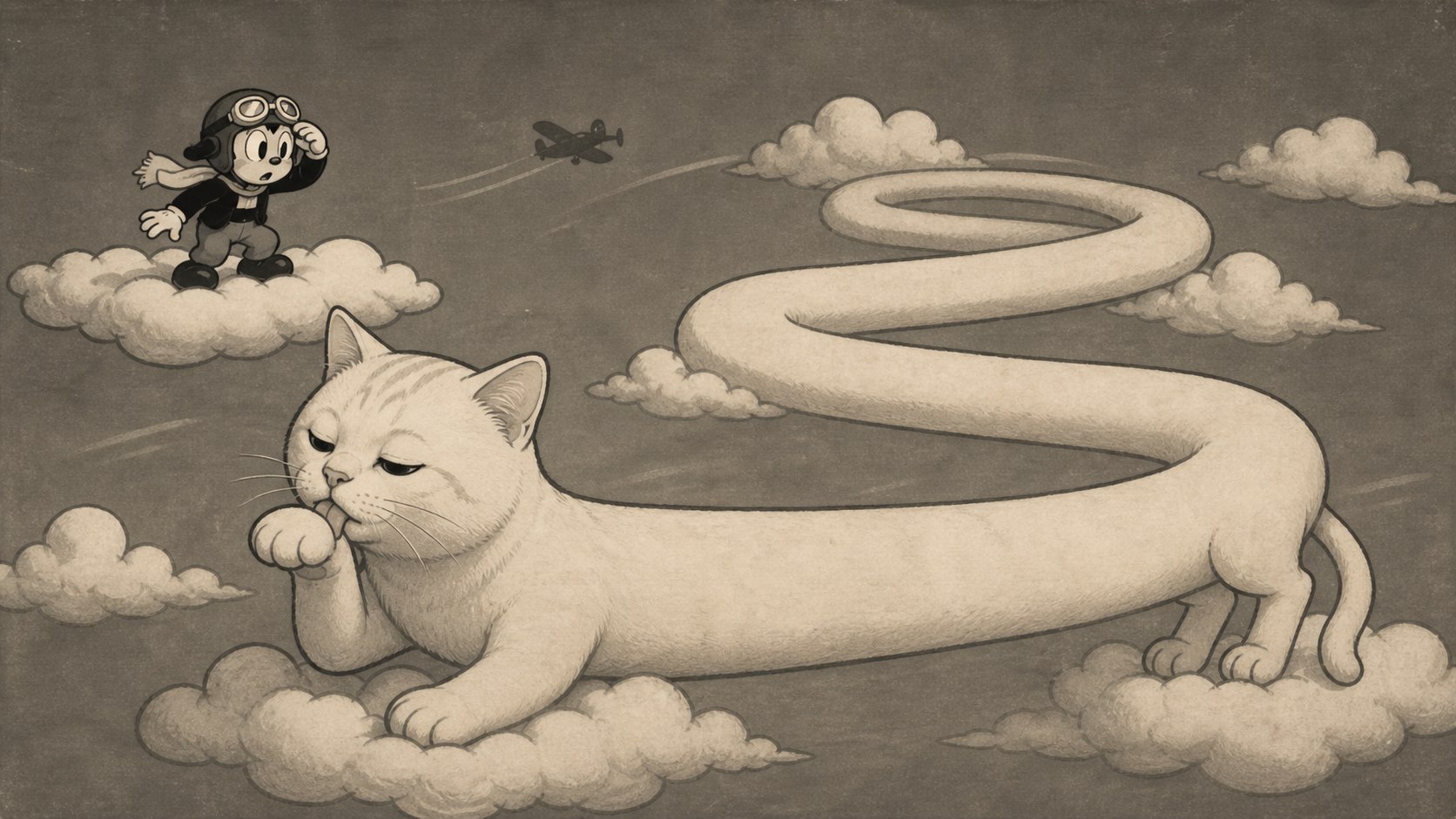 Rubber-hose sky serpent cat