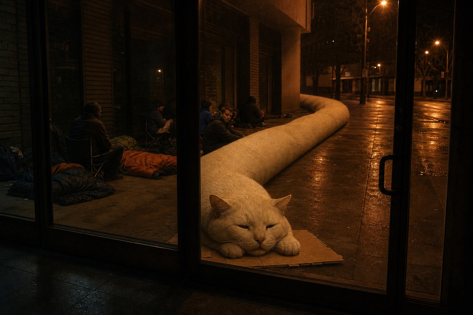 Longcat Sleeps Rough Downtown