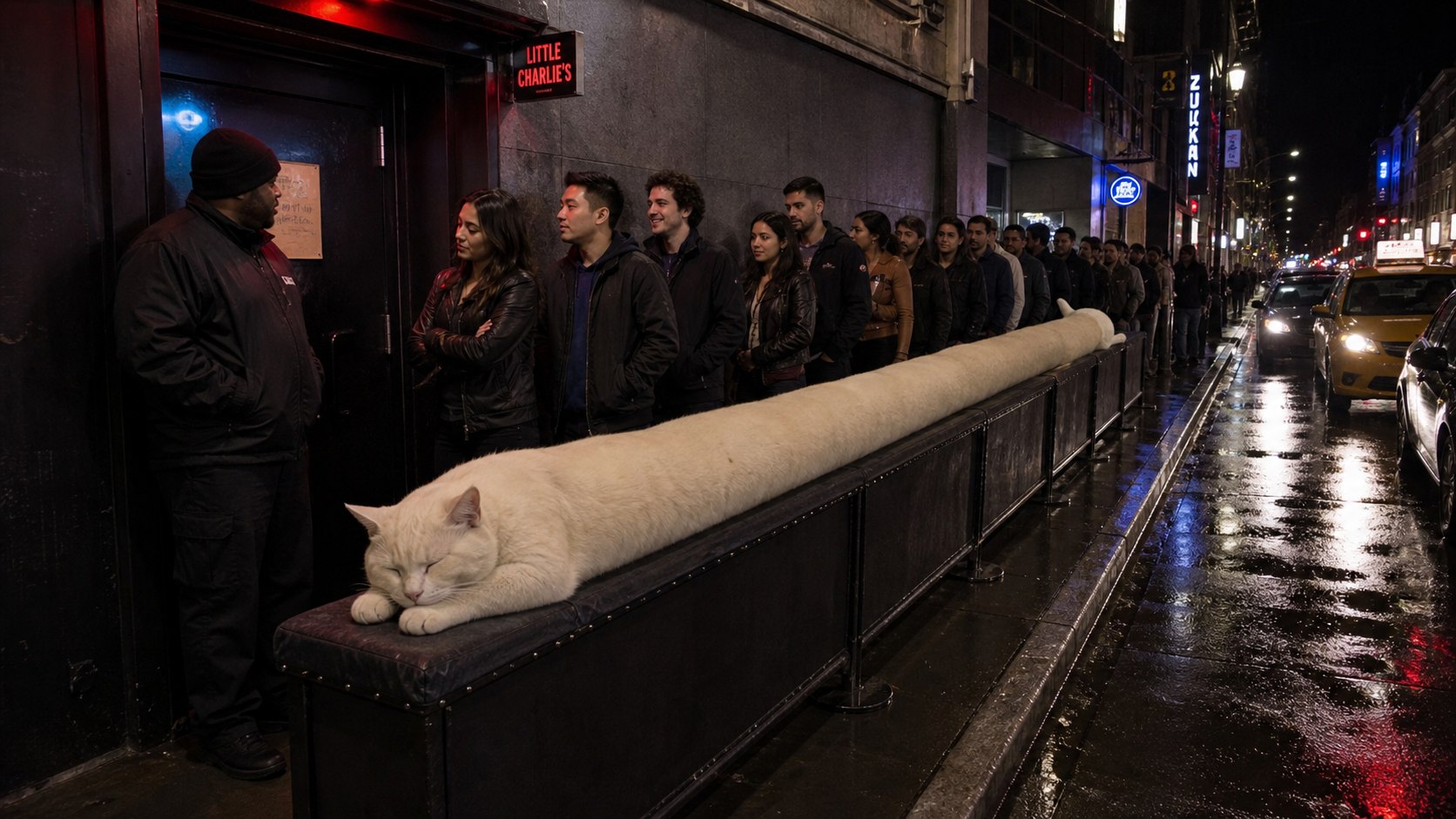 Nightclub queue barrier cat