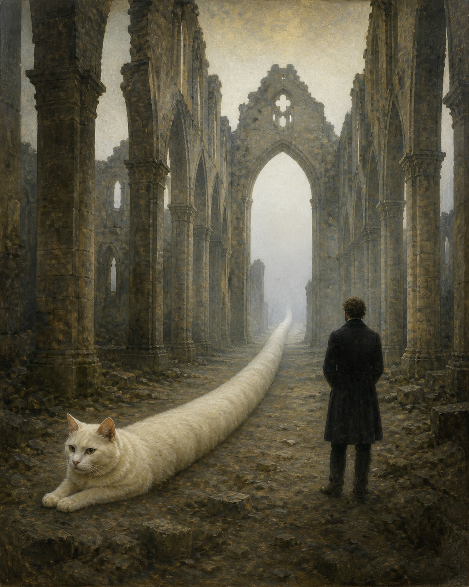 Abbey Ruin Contemplates Longcat