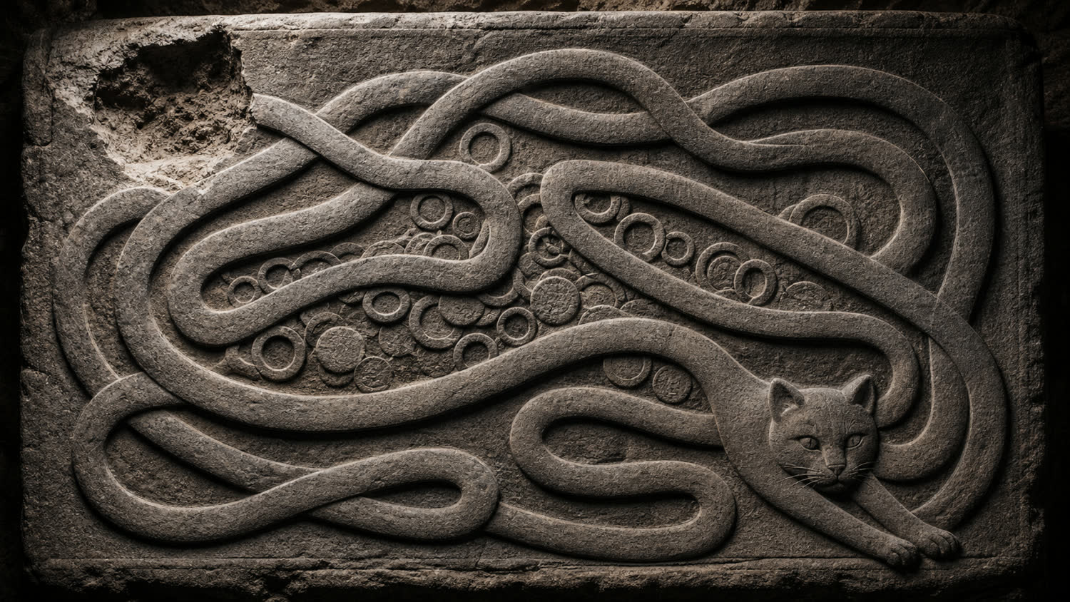Urnes knotwork cat stone