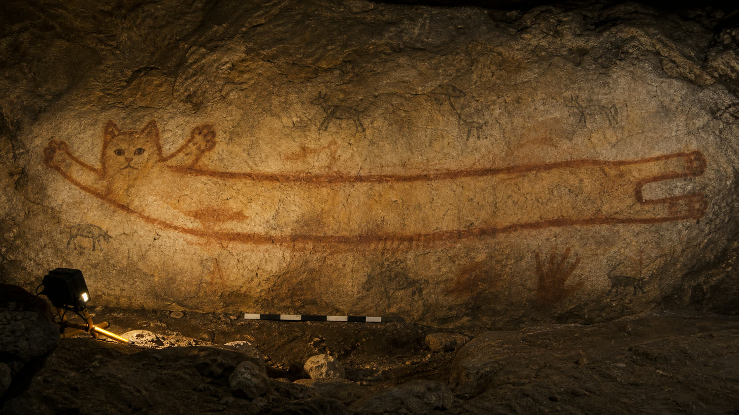 Paleolithic cave painting of longcat